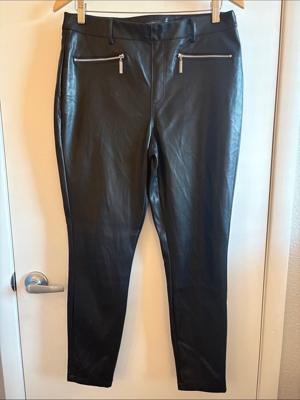 Marc New York Black Faux Leather Skinny Pants with Zip Pockets SZ M
